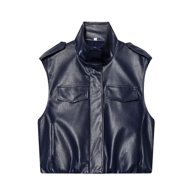 Faux Leather High Neck Vest & Low Waist Mini Skirt Set