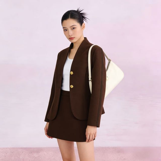 V-Neck Button-Up Blazer & Mini Pencil Skirt Set
