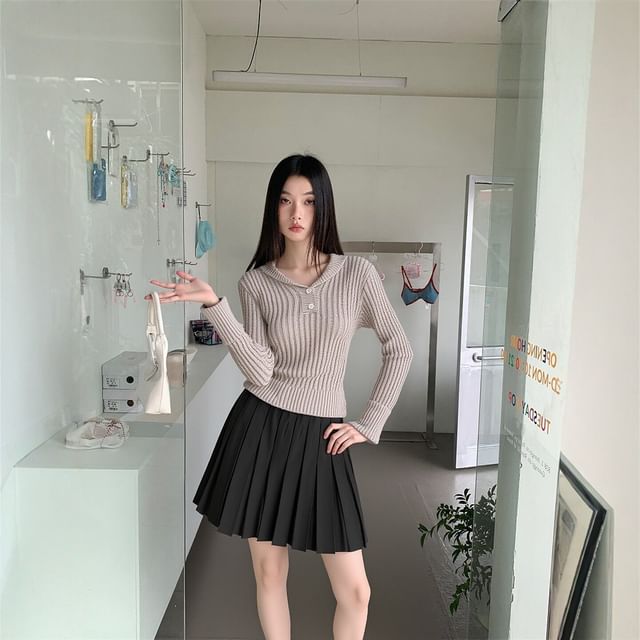 Shawl Collar Cable Knit Cardigan with Pleated Mini A-Line Skirt