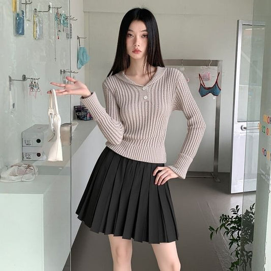 Shawl Collar Cable Knit Cardigan with Pleated Mini A-Line Skirt