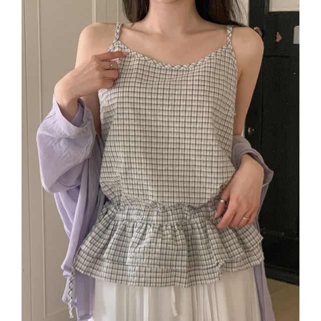 Checker Print Drawstring Camisole
