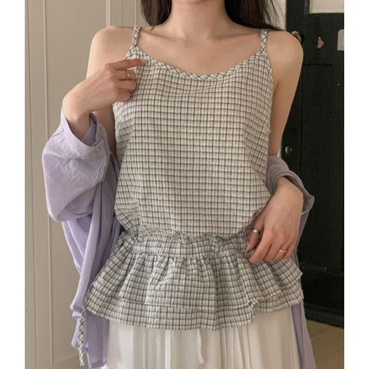 Checker Print Drawstring Camisole