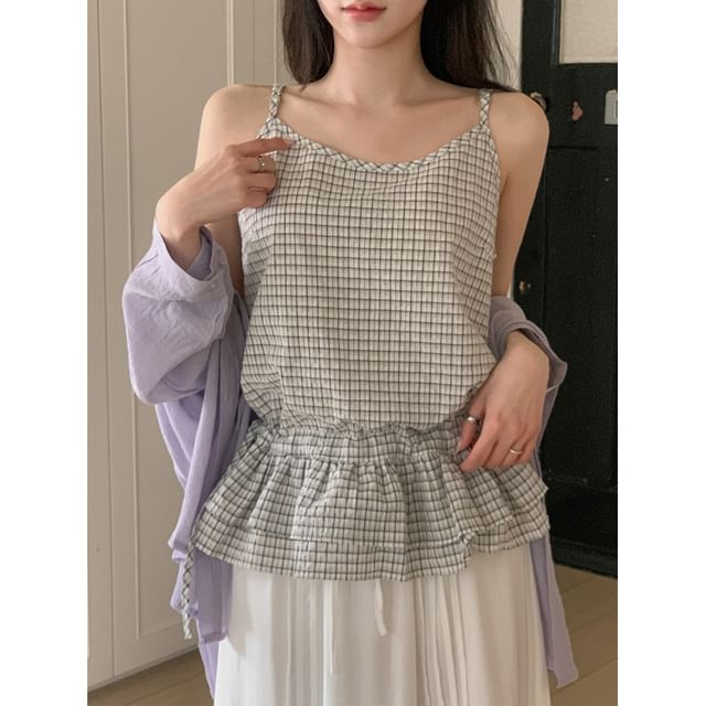 Checker Print Drawstring Camisole
