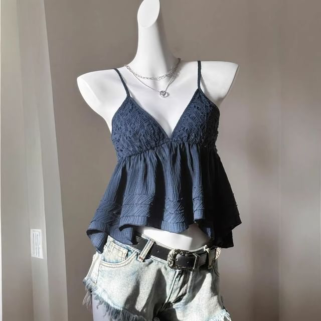 Lace Panel V-Neck Sleeveless Top