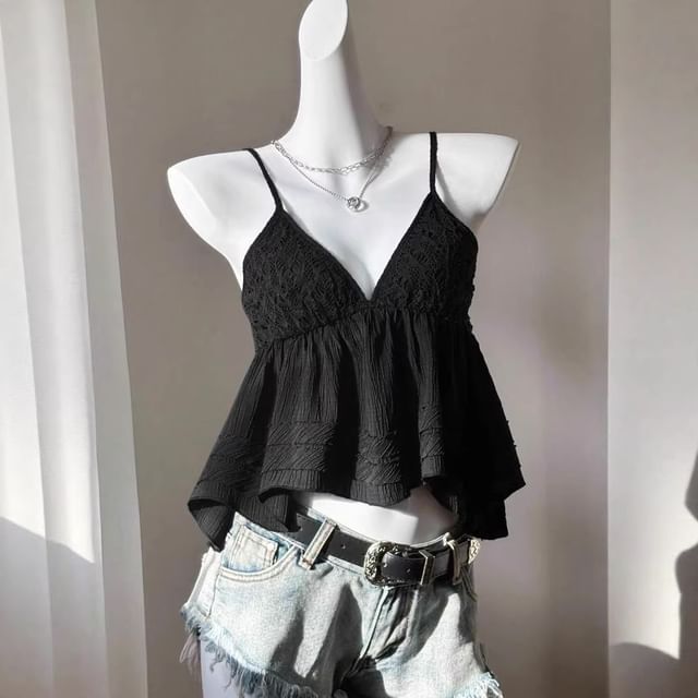 Lace Panel V-Neck Sleeveless Top