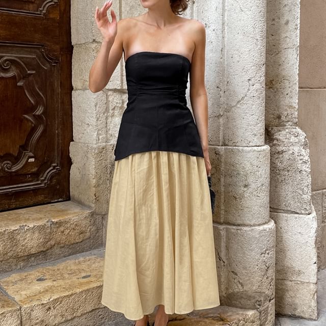 Plain Tube Top with High Waist Maxi A-Line Skirt Set