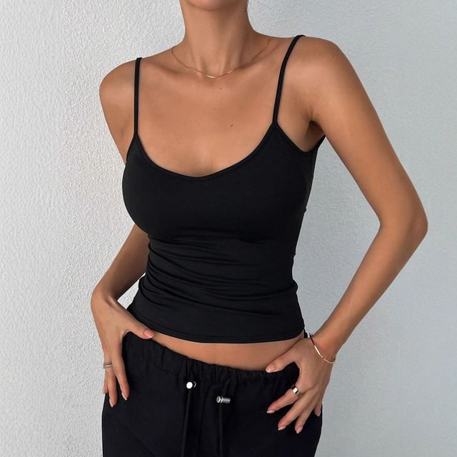 Open-Back Cropped Camisole with Scoop Neck and Slim Fit