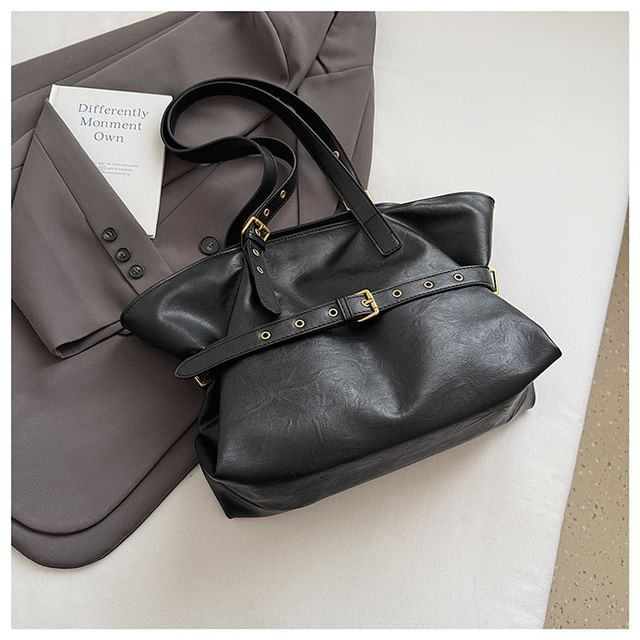 Faux Leather Buckled Strap Shoulder Bag