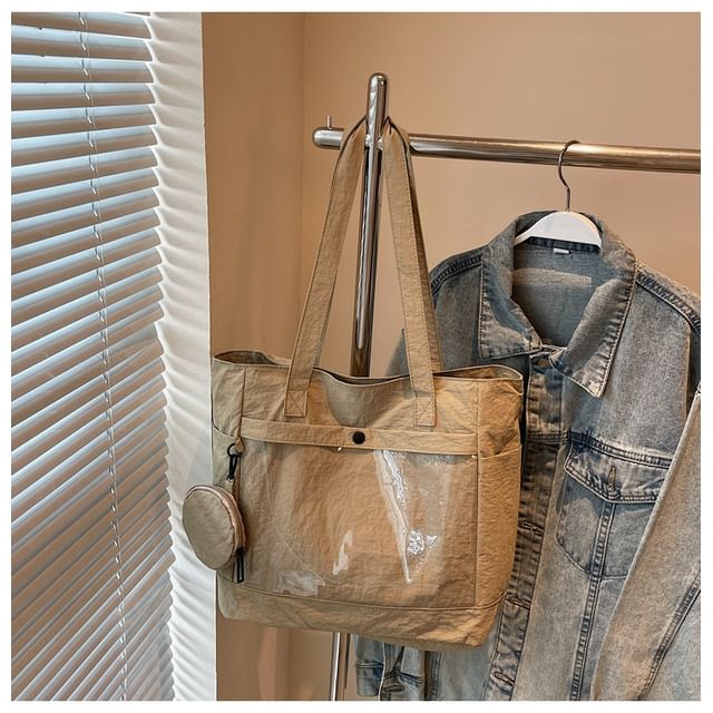 Set: PVC Pocket Canvas Plain Tote Bag + Pouch