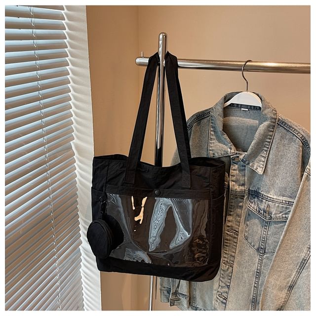 Set: PVC Pocket Canvas Plain Tote Bag + Pouch