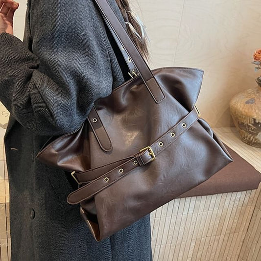 Faux Leather Buckled Strap Shoulder Bag