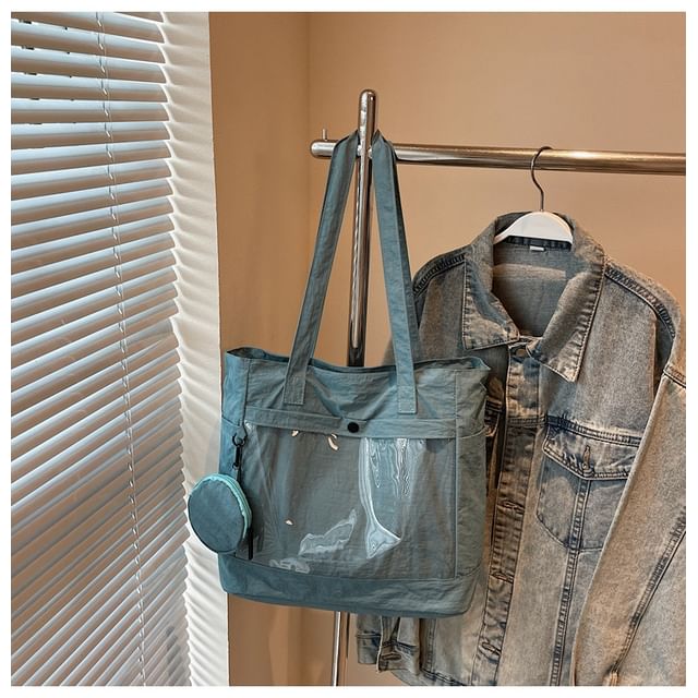 Set: PVC Pocket Canvas Plain Tote Bag + Pouch