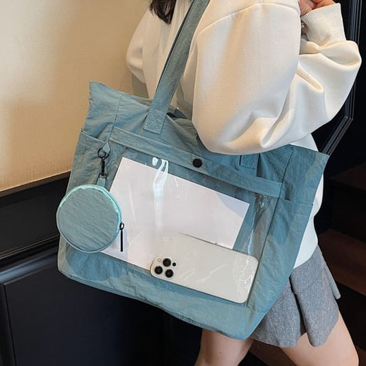 Set: PVC Pocket Canvas Plain Tote Bag + Pouch