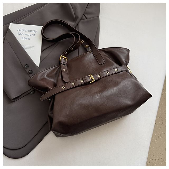 Faux Leather Buckled Strap Shoulder Bag