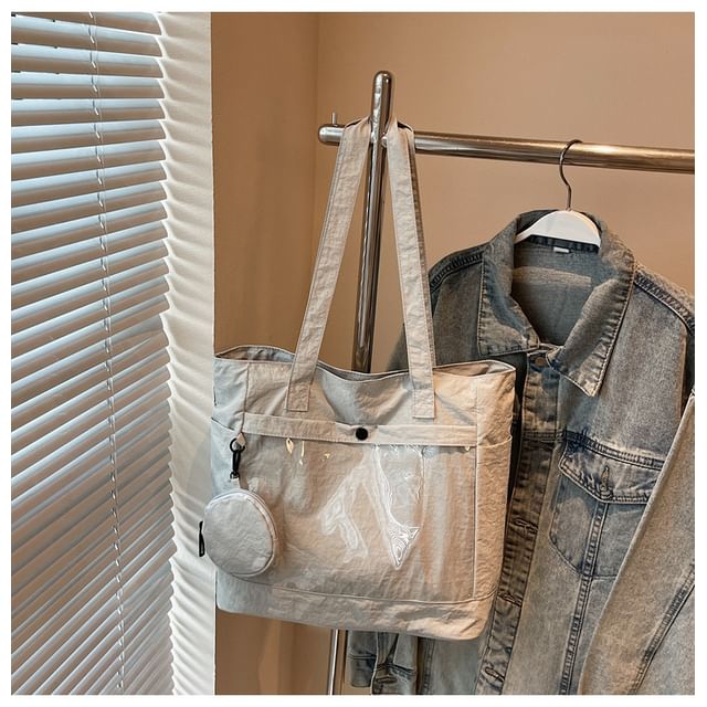 Set: PVC Pocket Canvas Plain Tote Bag + Pouch