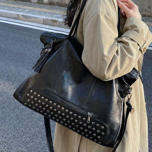 Faux Leather Studded Shoulder Bag