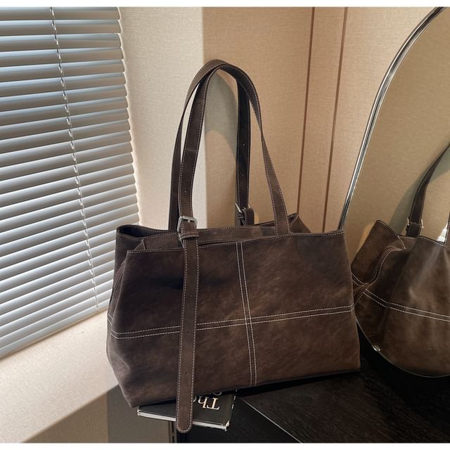 Faux Suede Contrast Stitching Tote Bag