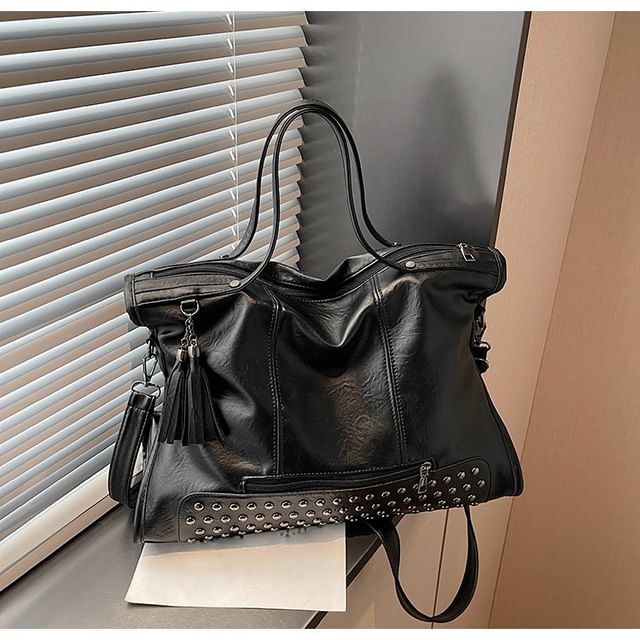 Faux Leather Studded Shoulder Bag