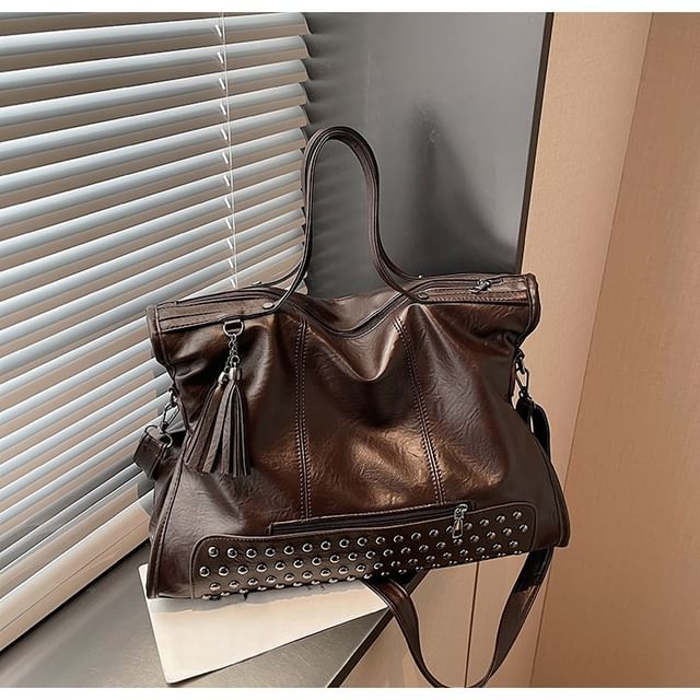 Faux Leather Studded Shoulder Bag