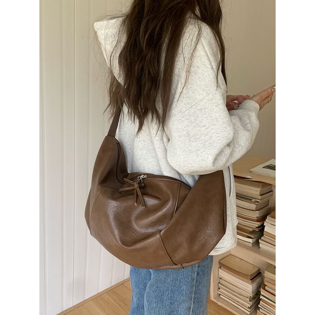 Faux Leather Slouchy Crossbody Bag