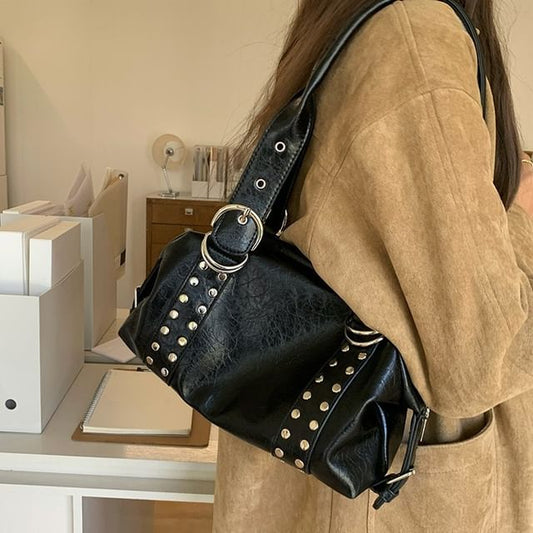 Studded Faux Leather Handbag