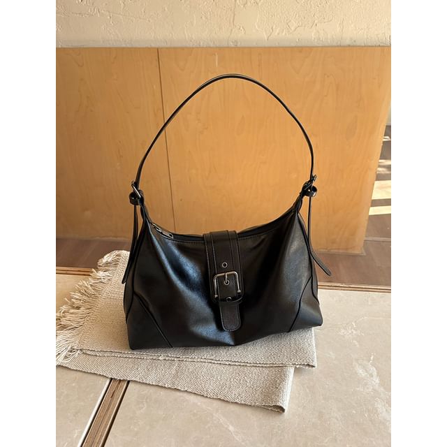 Buckled Faux Leather Hobo Bag