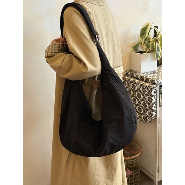 Plain Nylon Slouchy Shoulder Bag