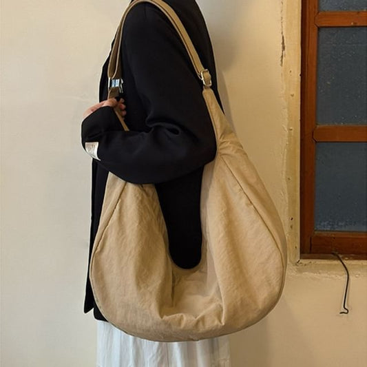 Plain Nylon Slouchy Shoulder Bag