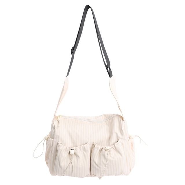 Drawstring Pocket Plaid Fabric Shoulder Bag