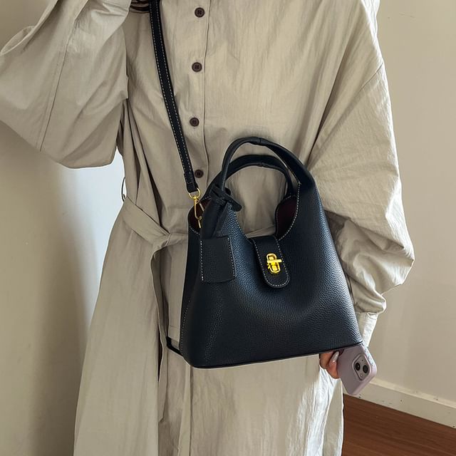 Top Handle Faux Leather Bucket Bag