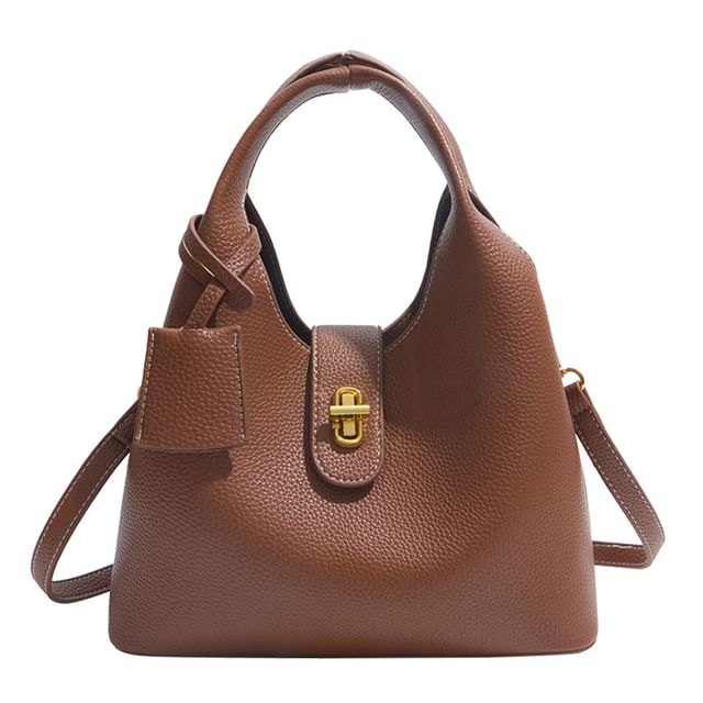 Top Handle Faux Leather Bucket Bag