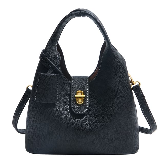 Top Handle Faux Leather Bucket Bag