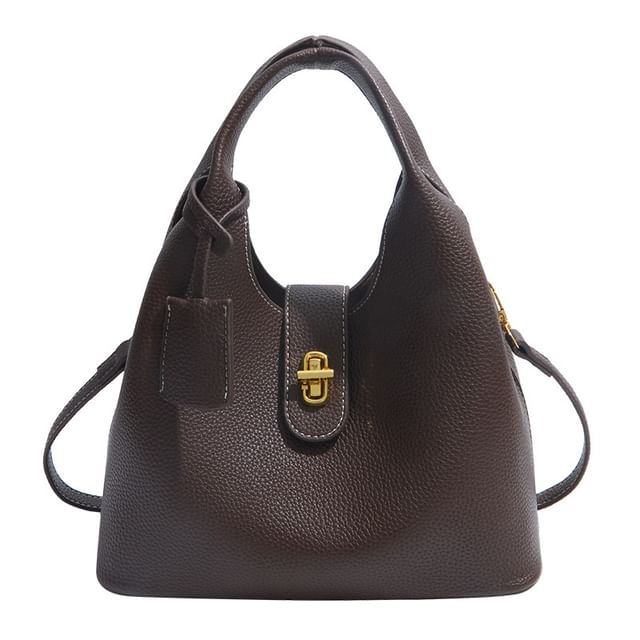 Top Handle Faux Leather Bucket Bag