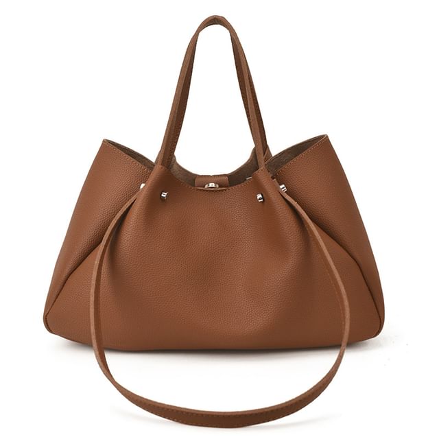 Tri Fold Faux Leather Tote Bag