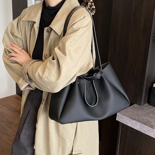 Tri Fold Faux Leather Tote Bag