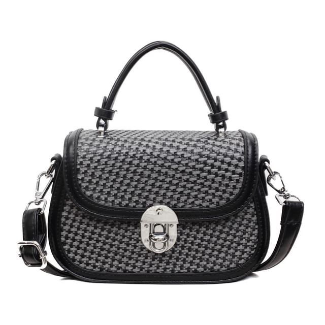 Houndstooth Faux Leather Crossbody Bag