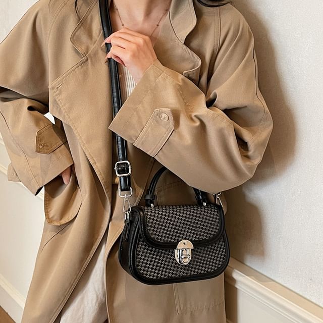 Houndstooth Faux Leather Crossbody Bag