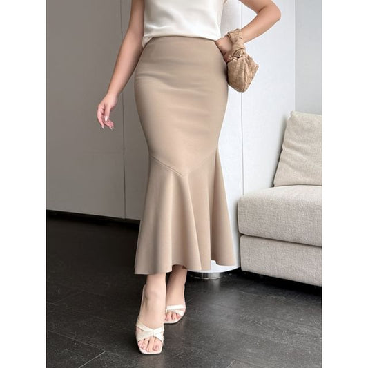 Maxi Mermaid Skirt - High-Waisted Plain