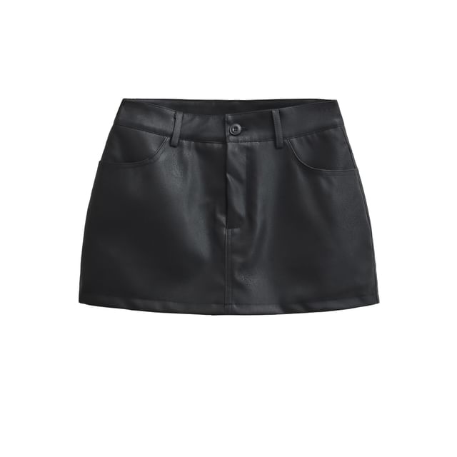 Faux Leather Mini Skirt - Low Waist
