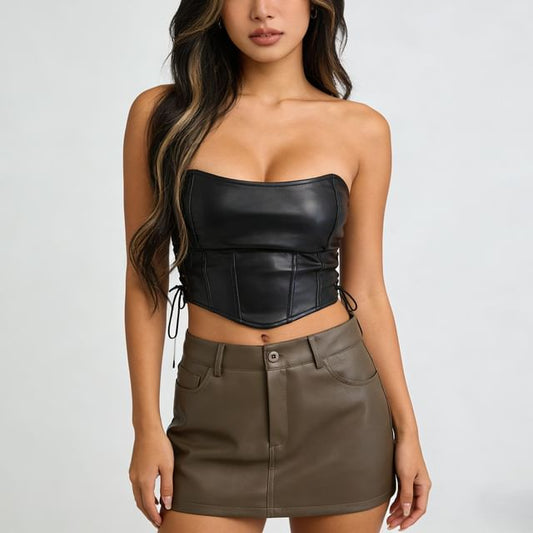 Faux Leather Mini Skirt - Low Waist