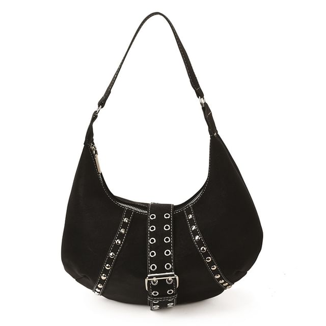 Studded Grommet Buckled Shoulder Bag