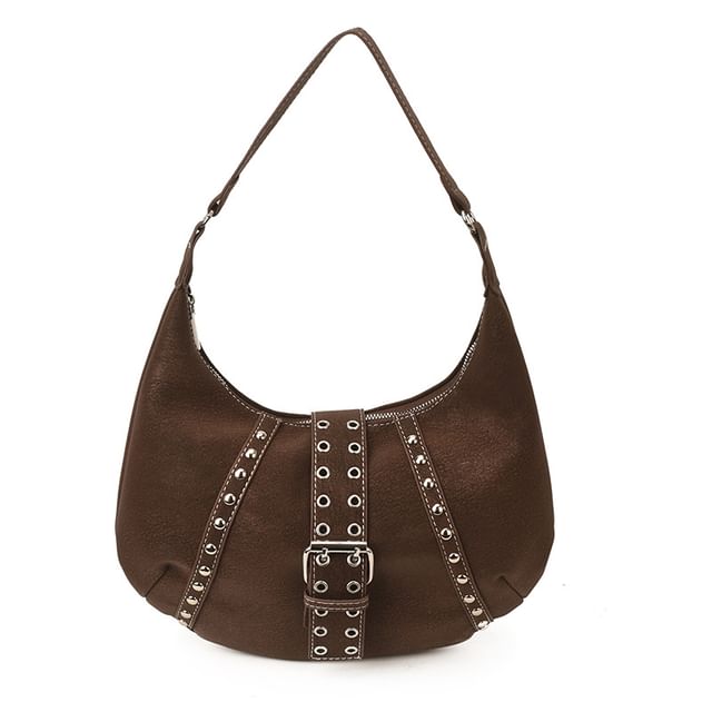 Studded Grommet Buckled Shoulder Bag