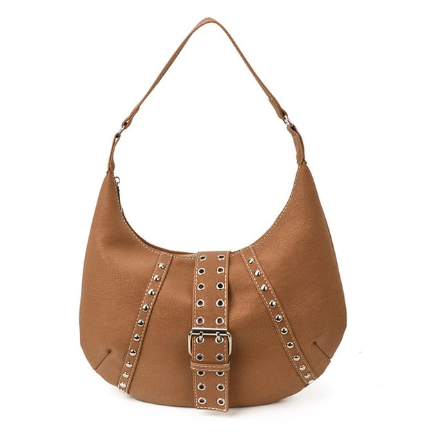 Studded Grommet Buckled Shoulder Bag