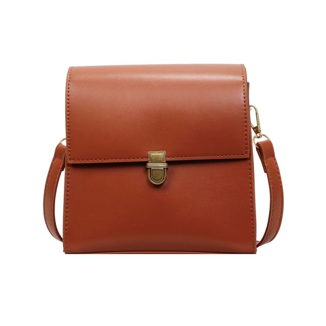Plain Faux Leather Flap Crossbody Bag