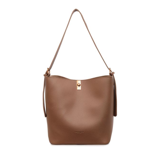 Set: Plain Faux Leather Tote Bag + Pouch