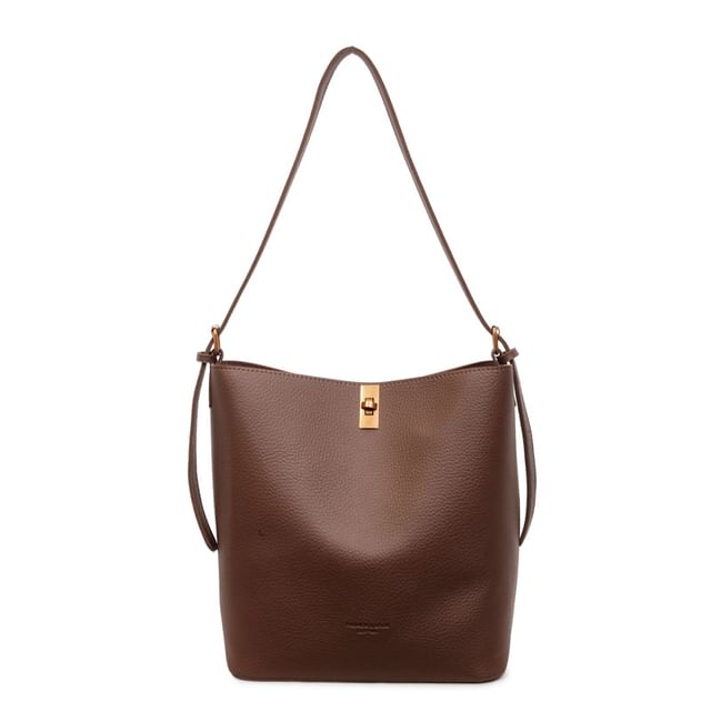 Set: Plain Faux Leather Tote Bag + Pouch