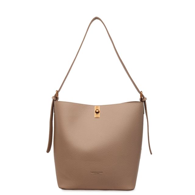 Set: Plain Faux Leather Tote Bag + Pouch