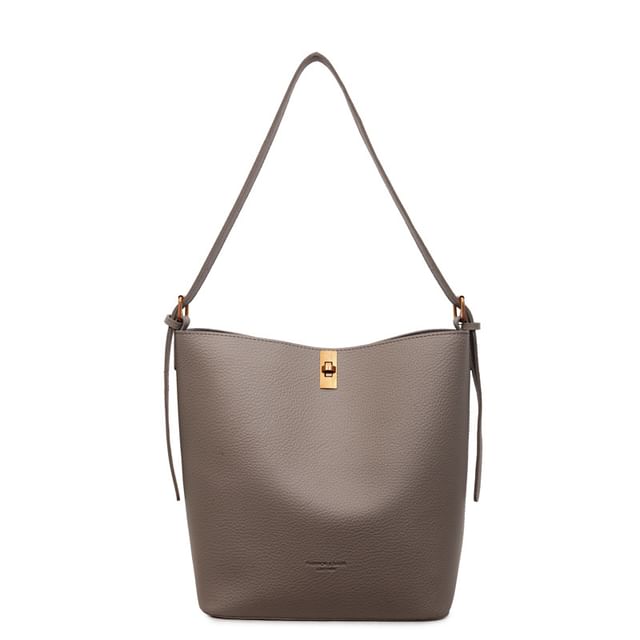 Set: Plain Faux Leather Tote Bag + Pouch