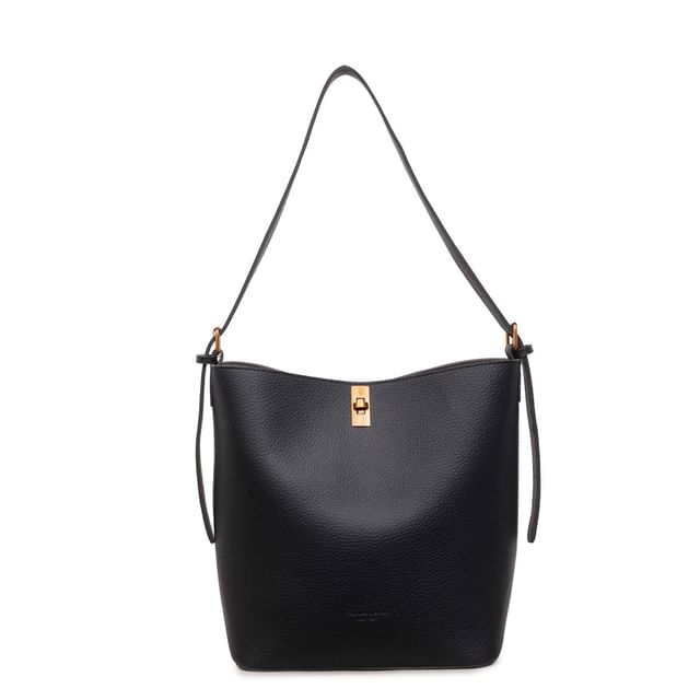 Set: Plain Faux Leather Tote Bag + Pouch