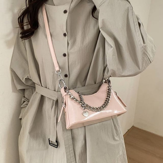 Chained Faux Leather Crossbody Bag